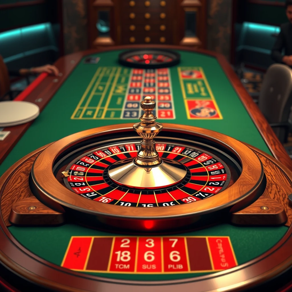 European Roulette game with wheel and betting table