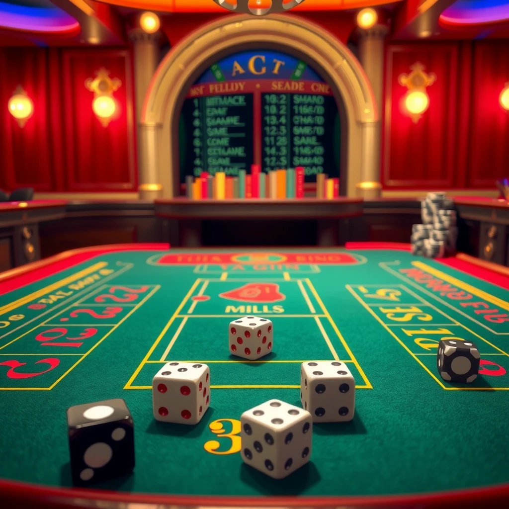 Casino Craps game with dice and betting layout